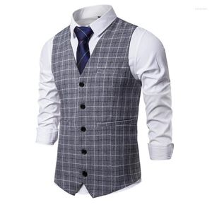 Vaist des hommes VIET VILLAGE HOMMES SLIM Fit Business Business Causal Plaid Waistcoat Mens Wedding Party Office Formal Classic Vintage