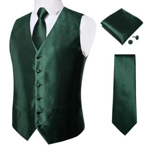 Hommes gilets costume gilet cou cravate ensemble robe de soirée de mariage Paisley solide vert soie gilet smoking mâle Blazer DiBanGu 230331