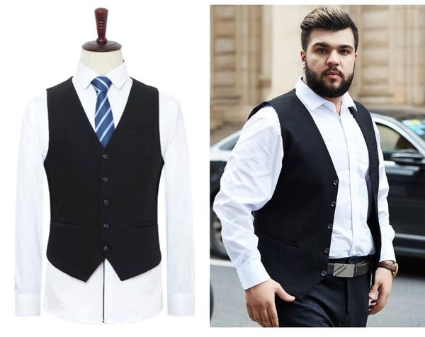 Gilets pour hommes costume gilet simple boutonnage coton col en V noir gilet décontracté mariage mâle sans manches veste