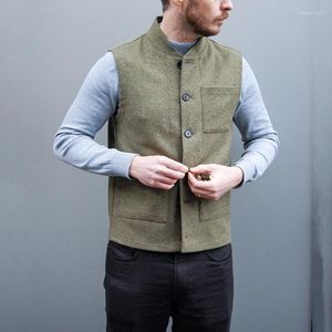 Herenvesten Pak Vest Stand Collar Male Gentleman Business Jacket 3 Pockets Casual Slim Fit Gilet Homme Tooling For Men Stra22