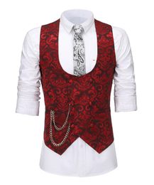 Heren Vesten Pak Vest U Hals Jacquard Vier Zakken Business Casual Slim Fit Custom Made Test voor Bruiloft GroomsMen Mode