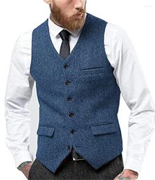 Heren Vesten Pak Vest V-hals Visgraat Tweed Zakelijk Vest Voor Bruiloft Mannen Stalman Kleding Jas Victoriaanse SteampunkA