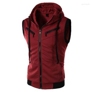 Chalecos de hombre Llegada de verano Hombres Chaleco sin mangas con capucha Vino rojo Casual Chaleco delgado Tallas grandes 3xl 4xl Niños Sudadera con capucha deportiva Top Man Guin22