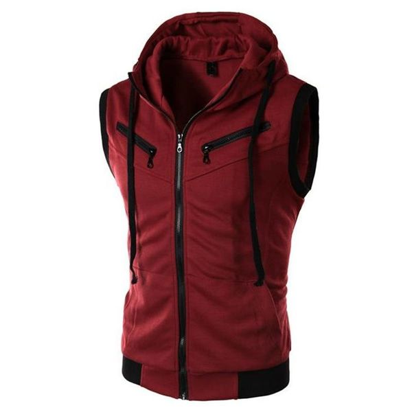 Gilets pour hommes Arrivée d'été Hommes à capuche sans manches Gilet Vin Rouge Casual Slim Gilet Plus Taille 3XL 4XL Garçons Sports Sweat à capuche Top229W