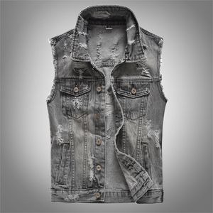 Hommes gilets été plage style denim mince gilet hommes vêtements d'extérieur manteaux coton trou sans manches pour gris top qualité veste 230620