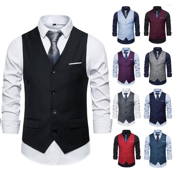 Hommes gilets été bleu rouge solide gilet décontracté Social Business Costume Homme Mariage taille manteau pour hommes Costume S-6XL