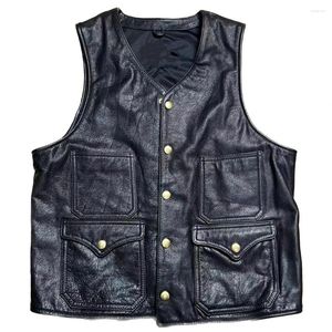 Vêtes pour hommes Summer Cowleather Vest en maille à l'intérieur de la vache faite de moto en cuir authentique