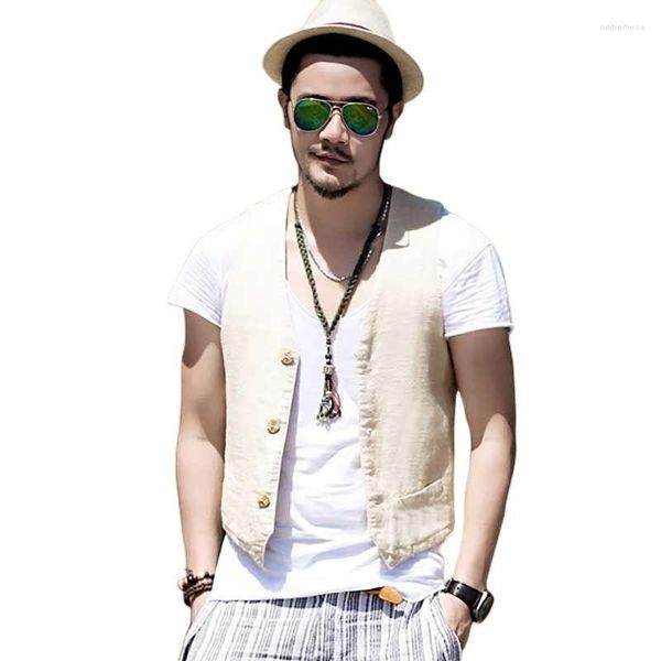 Gilets pour hommes Summer Linen Costume Gilet Hommes Casual Minceur Bureau Robe Formelle Gilet De Mariage Mâle Vêtements Blanc Bleu Noir Plus Taille