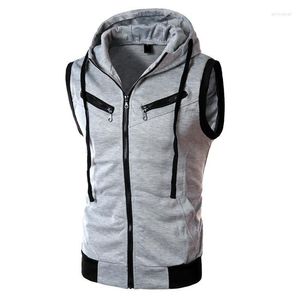 Hommes Gilets D'été Hommes À Capuche Sans Manches Manteau Mâle Mince Gris Gilet Plus La Taille Gilet 4xl Garçons Casual Sportswear Homme Zipper Survêtement