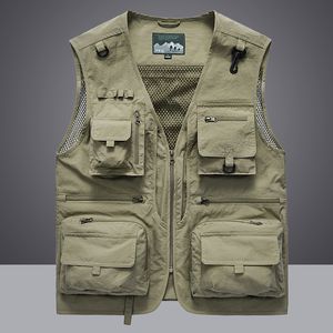 Herenvesten Zomer mannen die tactische vest -jas lossen, casual heren pographers waistcoat mesh werk mouwloos jasgereedschap pocketvest 5xl 230217