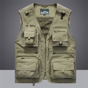 Men's Vests Summer Men Unloading Tactical Vest Coat Casual Men's Pographer Waistcoat Mesh Work Sleeveless Jacket Tools Pocket Vest 5XL 220905