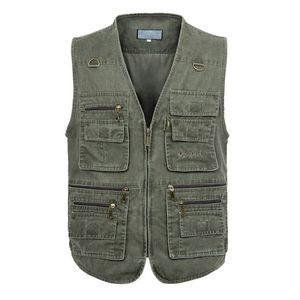 Herenvesten Zomerheren Casual mouwloos vest Men Multi Pocket katoenen vest Cargo Vest Militaire mouwloze mouwloze jas jas plus maat 221208