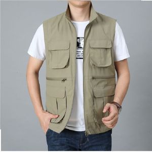 Gilets pour hommes Été Hommes Tactique Gilet De Pêche Manteau Plus Taille Fisher Pographer Gilet Travail Veste Sans Manches Multi Poches M8XL 230905