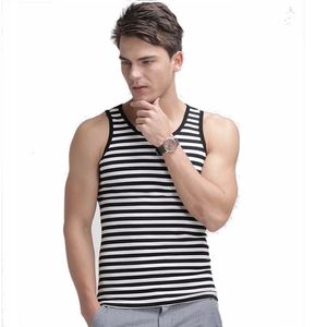 Chalecos de hombre Camiseta sin mangas de verano para hombre de algodón a rayas ceñido al cuerpo suave y transpirable 230727