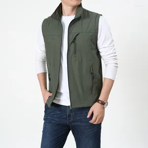 Herenvesten Zomer dun vestjack Heren Outdoor Casual kleding Lichtgewicht korte mouw Stand Kraag Mannelijke trekkingjas