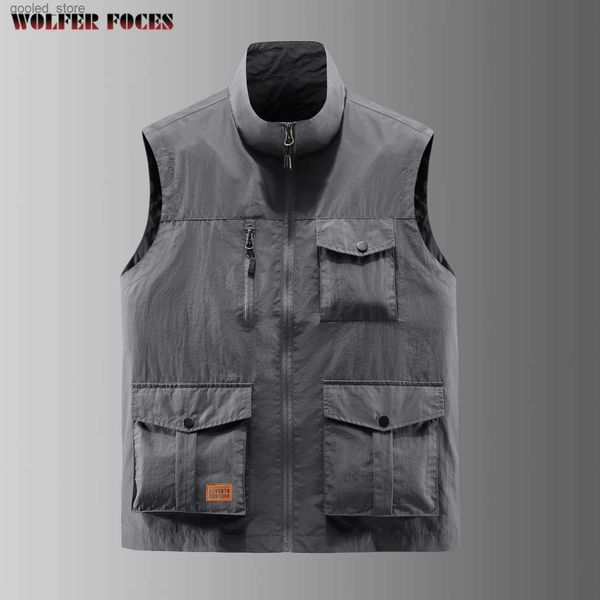 Chalecos para hombres Chaleco de verano Malla Hombres Caza Hombre Trabajo Chaqueta sin mangas Vestido de hombre bordado Chalecos de pesca Abrigo táctico profesional Q231129