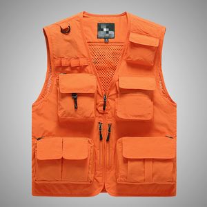 Gilets pour hommes été col en v hommes tactique utilitaire Orange sécurité en plein air sans manches chasse pêche mâle vêtements de sport décontractés 7xl 230223