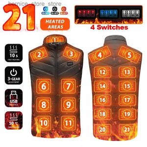 Gilets pour hommes Super vente 21 zones de chauffage gilet chauffant hommes femmes veste chauffante hiver chaud USB auto-chauffant gilet thermique chauffant doudoune Q231208