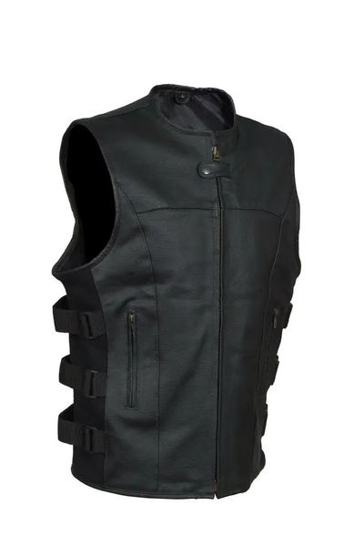 Gilets pour hommes SWAT Style Moto Biker Gilet en cuir avec deux poches de pistolet dissimulées 231130