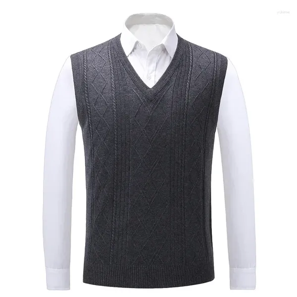 Chalecos para hombres suéter hombres otoño moda chaleco anciano con cuello en v sin mangas cardigan jacquard asiático tamaño 3xl