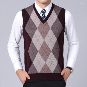 Gilets pour hommes pull pull à carreaux coupe ajustée débardeur tricoté automne tenue décontracté