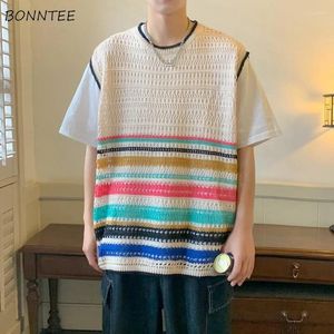 Vêtes pour hommes Sweater Gilet Men Tricoted Colored Hollow Out Summer Souffable Conçu Casual Loose Y2K Top All-Match Couples Harajuku Fashion