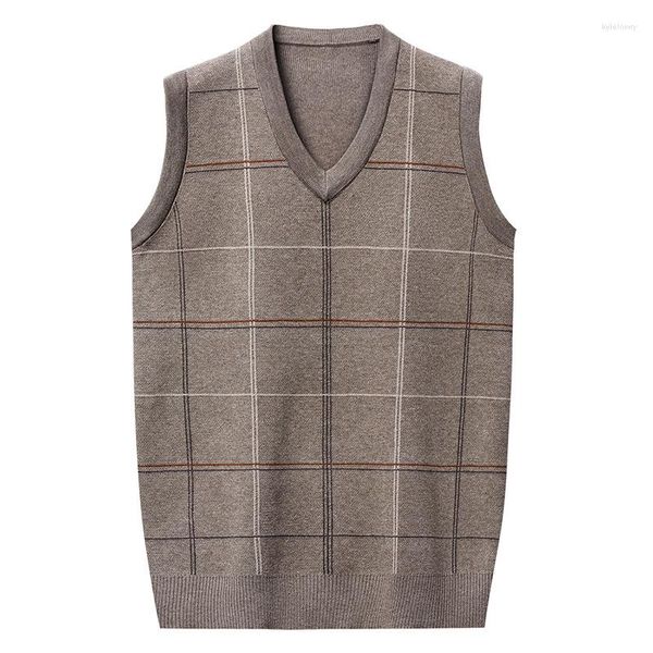 Gilets pour hommes pull gilet sans manches tricoté automne et hiver décontracté mode Jacquard col en v pull