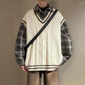 Gilets pour hommes Pull Gilet Femmes Contraste Couleur Style japonais Sans manches Col V All-Match Lâche Casual Belle Étudiants Mode Ulzzang V01