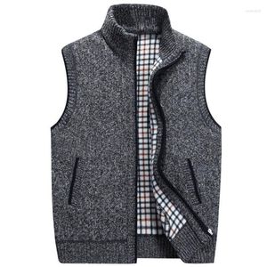 Chalecos para hombre, suéteres, chaleco sin mangas, moda de primavera y otoño, chaleco cálido sólido grueso, abrigo Masculino de punto de Cachemira con cremallera