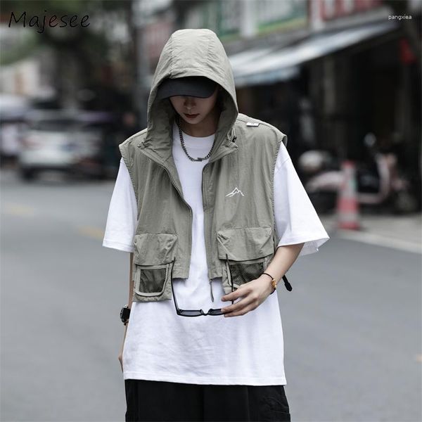 Gilets pour hommes Tactical Cargo Men Hooded Military Teens Handsome American Retro Techwear Cropped Coats All-match Unisex Clothing Zip-Up