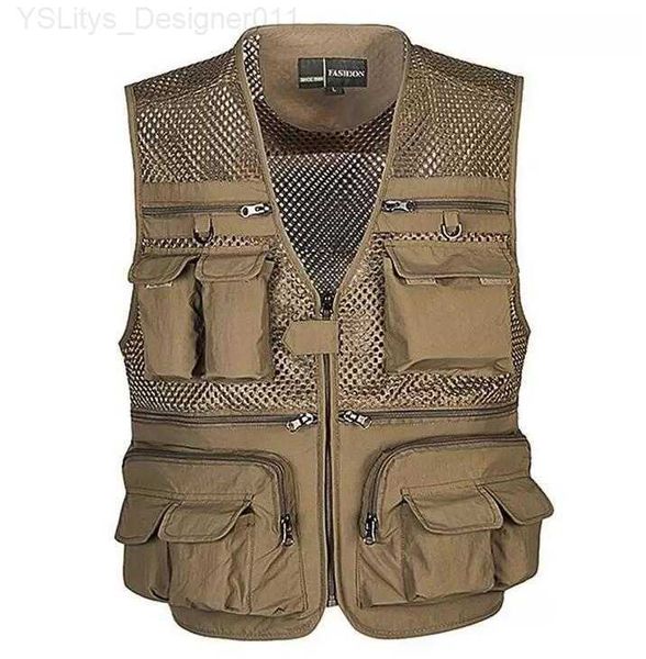 Gilets pour hommes Gilet tactique manteau mode hommes été photographe gilet maille travail veste sans manches outil beaucoup gilet de poche mâle L230912