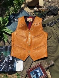 Gilets pour hommes Tailleur Brando J38 Italien Super Top Cuir de vachette gaufré American Vintage Style Western Cuir Safari Vest 230420