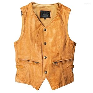 Gilet pour hommes Tangerine jaune de printemps jaune en cuir hommes Men de style décontracté plus taille 4xl naturel mouton slim ajustement court authentique