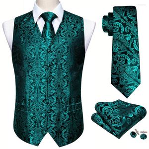 Gilets pour hommes Teal Blue Silk Gilet Gilet Hommes Slim Costume Floral Cravate Mouchoir Boutons De Manchette Cravate Business Barry.Wang Design