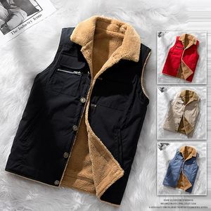 Gilets pour hommes Tellhigh hommes gilet thermique hiver chaud velours côtelé gilet manteau col montant veste sans manches épaissir coton rembourré