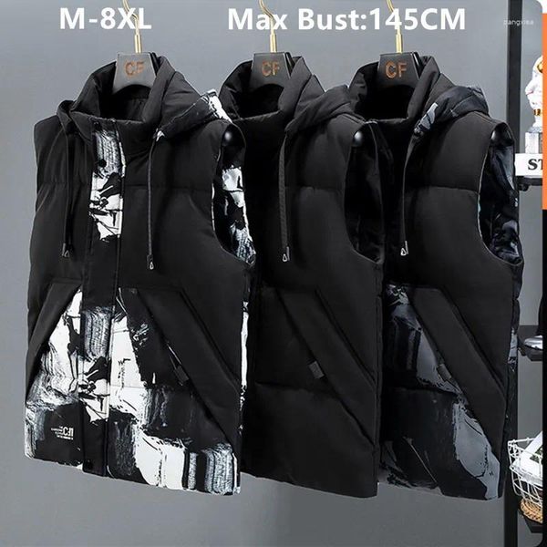 Gilets pour hommes Épaissir Plus Taille 5XL 6XL 7XL Automne Hiver Gilet Hommes Vestes sans manches Sweats à capuche Mâle Lâche Chaud Noir Gilet Vêtements