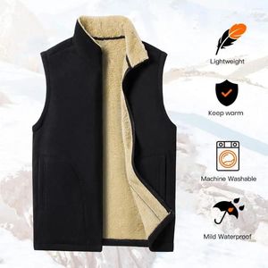 Gilets pour hommes épaissi hommes gilet hiver veste sans manches décontractée avec doublure en polaire chaude col montant fermeture à glissière pour automne / hiver