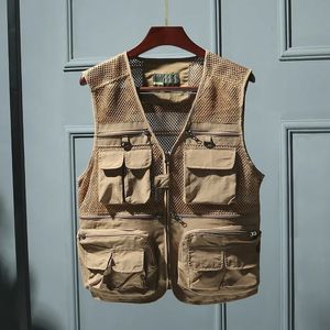 Gilets pour hommes, gilet d'outillage, printemps et été, mince, creux, multipoches, fonctionnel, vent tactique, veste de marque, 231219