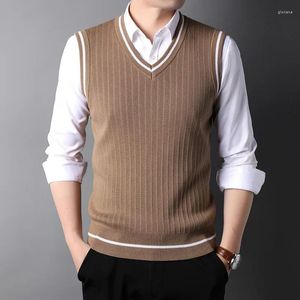 Chalecos masculinos de alta calidad Autum Winter Fashion Fashion Fashion Fit K Knit V Neck Sweater Vest Men de moda ropa casual sin mangas