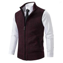 Gilets pour hommes Style traditionnel Pull Gilet élégant tricoté fermeture éclair col montant Cardigan sans manches pour le travail tenue décontracté