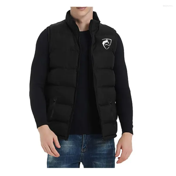 Chalecos para hombres Tendencia Hombres Otoño Invierno Stand Collar Chaleco Al aire libre Mantener caliente Chaleco Casual Sin mangas Moda Impreso Chaqueta Abrigo