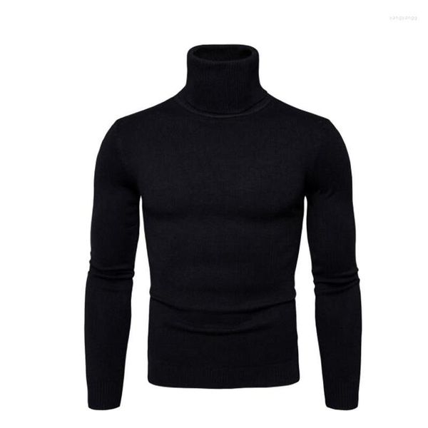 Chalecos para hombres Cuello alto para hombres Slim Fit Manga larga Suéter casual Color sólido Punto Acanalado Jersey Suéteres Top básico