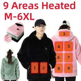 Gilets pour hommes USB infrarouge 9 zones de chauffage Sweats à capuche Pull d'hiver Gilet chauffant électrique pour la randonnée sportive surdimensionné M6XL 231218
