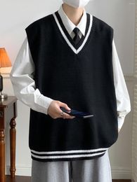 Chalecos para hombres V Neck Style Style Blouse Set de dos piezas Sweater japonés
