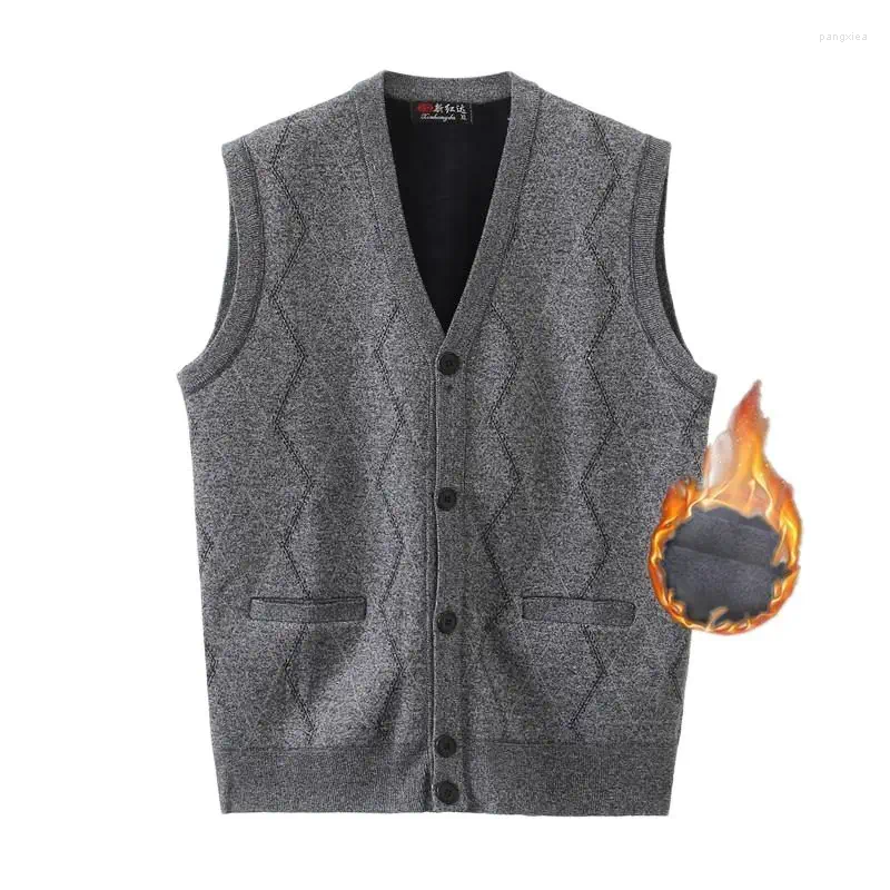 Men's Vests V-Neck Slim Fit Sleeveless Sweater Wool Cardigan Jumpers Knitwear Vest Korean Style Casual Clothes Winter
