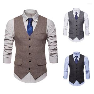 Gilets pour hommes V-Col Costume Gilet Slim Fit Single Breasted Mâle Robe Gilet Gilet Homme Casual Sans Manches Formelle Veste D'affaires