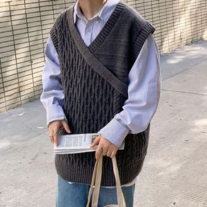 Herenvesten v-hals trui vest mannen warme mode retro gebreide pullover Koreaanse losse informele mouwloze herenjumperkleding m-2xl