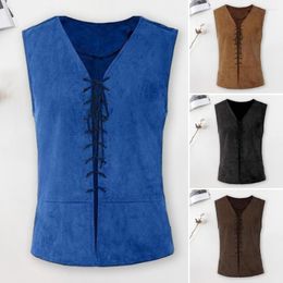 Chalecos para hombre, chaleco con cuello en V, pirata de inspiración Medieval para hombre, camisetas sin mangas de Color sólido con cordones, Cosplay, fiestas de Halloween, juego de rol