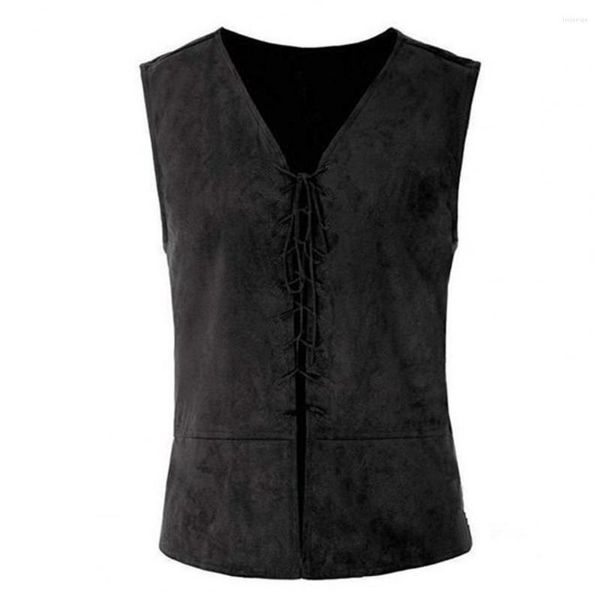 Gilets pour hommes Débardeur polyvalent Pirate d'inspiration médiévale pour hommes à lacets Tops de couleur unie Cosplay Halloween Parties