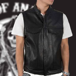 Gilets pour hommes gilet noir vêtements gilet en cuir PU Gentleman sans manches col montant pour hommes 231218